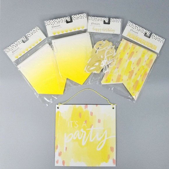 Party Decorations Bundle Happy Birthday Banners Door Hanger Yellow Lot of 5 NEW - Picture 1 of 5
